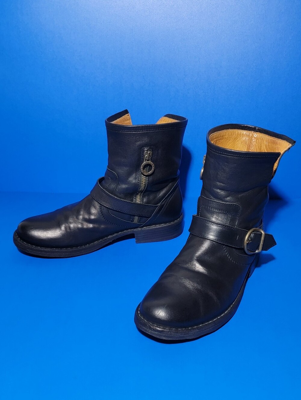 Fiorentini + Baker Black Leather Harness Boots with Tan Lining